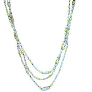 Vintage Yellow White Floral Porcelain Beaded 3 Strand Necklace Retro 50s 60s